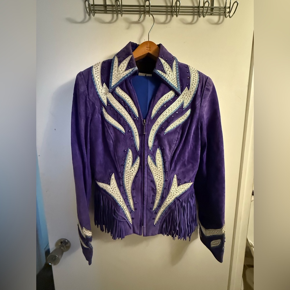 Purple and White Velvet Blazer with Elegant Patterns